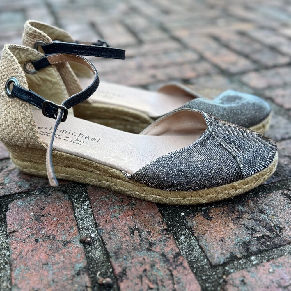 Eric Michael Metallic Espadrille Wedge Sandals EU 41